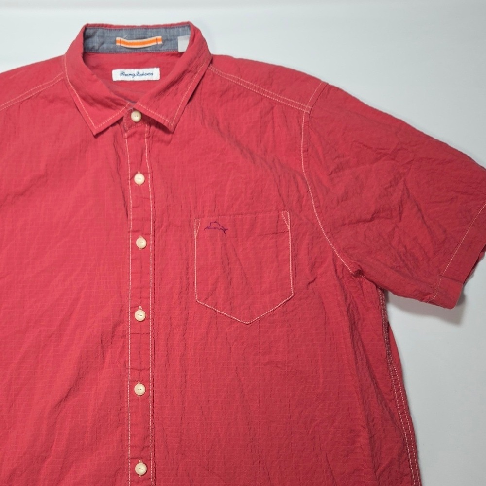 Tommy Bahama Mens Red Short Sleeve Button Up Shirt Marlin Logo Large